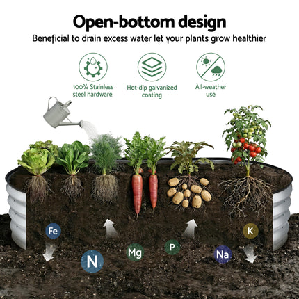Green Fingers Raised Garden Bed Galvanised Oval Metal Planter Box Large Outdoor 150x70x30cm Silver.