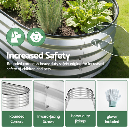 Green Fingers Raised Garden Bed Galvanised Oval Metal Planter Box Large Outdoor 150x70x30cm Silver.