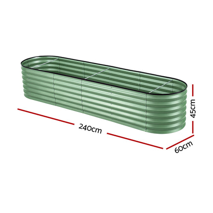 Green Fingers Oval Raised Garden Bed Galvanised Planter Box Rust Resistant 240x60x45cm Green.