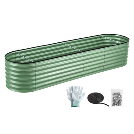Green Fingers Oval Raised Garden Bed Galvanised Planter Box Rust Resistant 240x60x45cm Green.