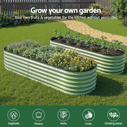 Green Fingers Oval Raised Garden Bed Galvanised Planter Box Rust Resistant 240x60x45cm Green.