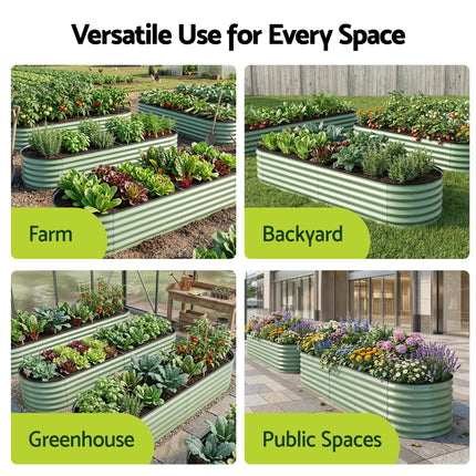 Green Fingers Oval Raised Garden Bed Galvanised Planter Box Rust Resistant 240x60x45cm Green.