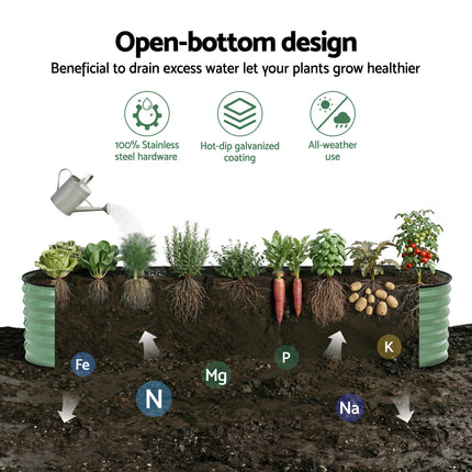 Green Fingers Oval Raised Garden Bed Galvanised Planter Box Rust Resistant 240x60x45cm Green.