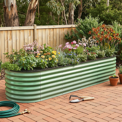 Green Fingers Oval Raised Garden Bed Galvanised Planter Box Rust Resistant 240x60x45cm Green.