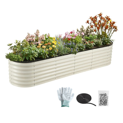 Green Fingers Oval Raised Garden Bed Galvanised Planter Box Rust Resistant 240x60x45cm White.