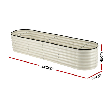Green Fingers Oval Raised Garden Bed Galvanised Planter Box Rust Resistant 240x60x45cm White.