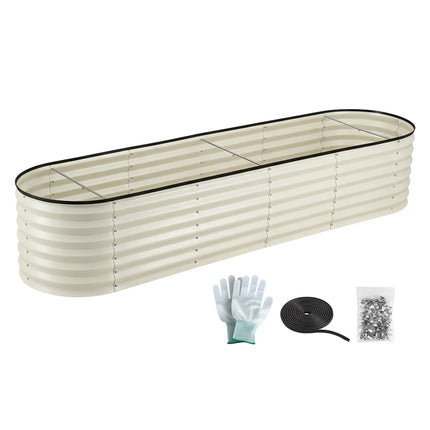 Green Fingers Oval Raised Garden Bed Galvanised Planter Box Rust Resistant 240x60x45cm White.