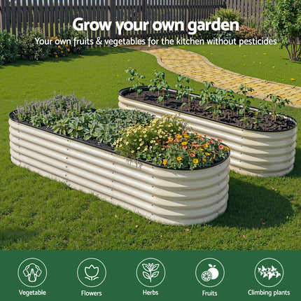 Green Fingers Oval Raised Garden Bed Galvanised Planter Box Rust Resistant 240x60x45cm White.
