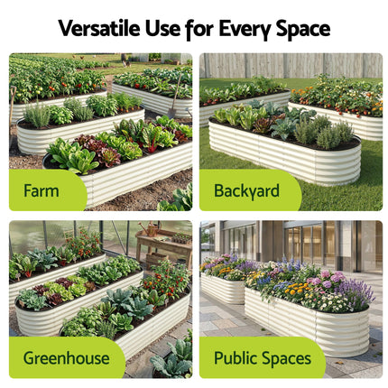 Green Fingers Oval Raised Garden Bed Galvanised Planter Box Rust Resistant 240x60x45cm White.