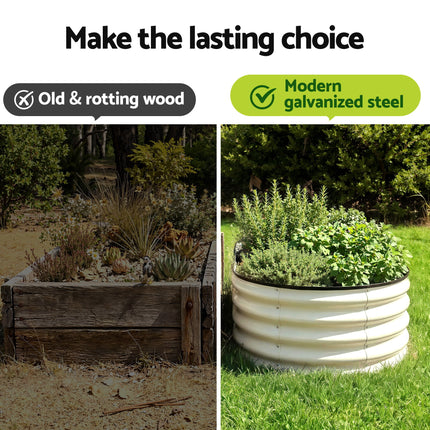 Green Fingers Oval Raised Garden Bed Galvanised Planter Box Rust Resistant 240x60x45cm White.