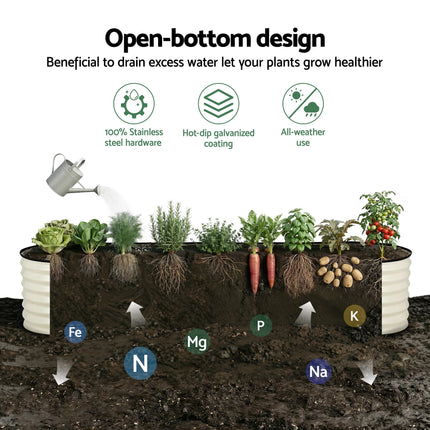 Green Fingers Oval Raised Garden Bed Galvanised Planter Box Rust Resistant 240x60x45cm White.