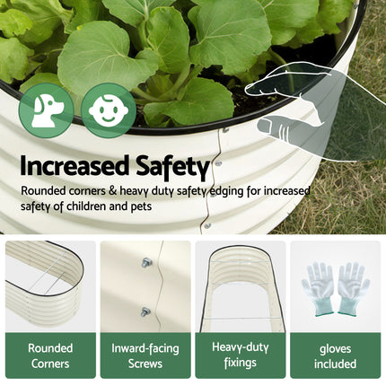 Green Fingers Oval Raised Garden Bed Galvanised Planter Box Rust Resistant 240x60x45cm White.