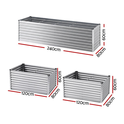 Green Fingers Raised Garden Bed 2 in 1 Modular Galvanised Planter Box Rust Resistant 240x80x60cm.