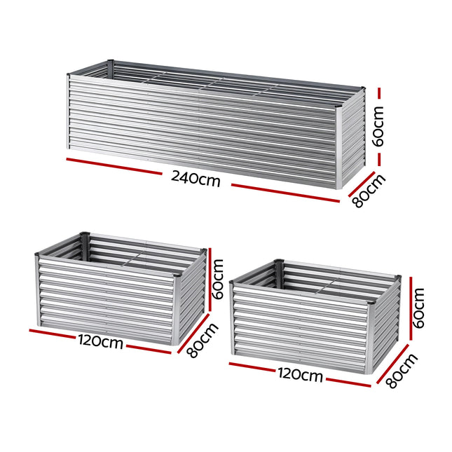 Green Fingers Raised Garden Bed 2 in 1 Modular Galvanised Planter Box Rust Resistant 240x80x60cm.