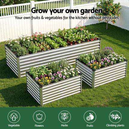 Green Fingers Raised Garden Bed 2 in 1 Modular Galvanised Planter Box Rust Resistant 240x80x60cm.