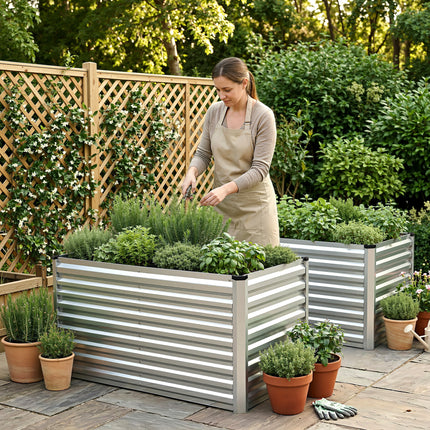 Green Fingers Raised Garden Bed 2 in 1 Modular Galvanised Planter Box Rust Resistant 240x80x60cm.