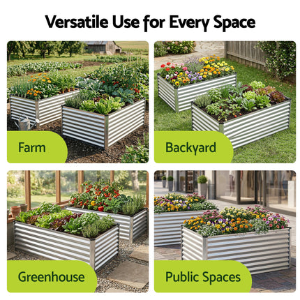 Green Fingers Raised Garden Bed 2 in 1 Modular Galvanised Planter Box Rust Resistant 240x80x60cm.