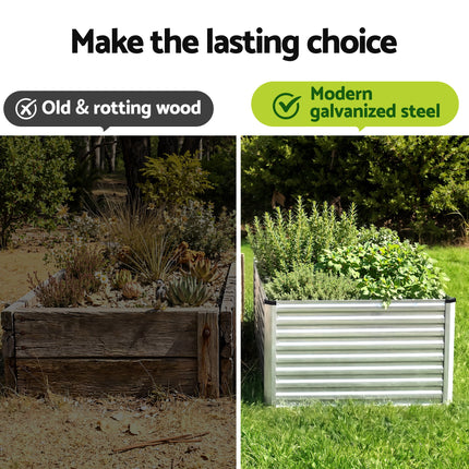 Green Fingers Raised Garden Bed 2 in 1 Modular Galvanised Planter Box Rust Resistant 240x80x60cm.