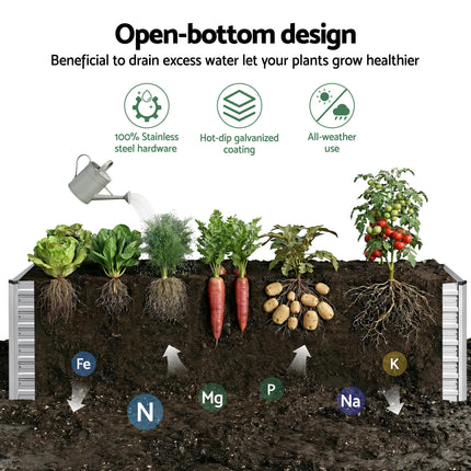 Green Fingers Raised Garden Bed 2 in 1 Modular Galvanised Planter Box Rust Resistant 240x80x60cm.