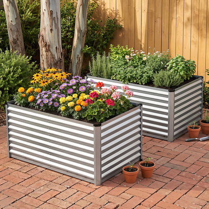 Green Fingers Raised Garden Bed 2 in 1 Modular Galvanised Planter Box Rust Resistant 240x80x60cm.