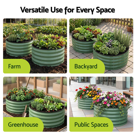 Green Fingers Round Raised Garden Bed 2 Pack Galvanised Planter Box Rust Resistant 60x60x30cm Green