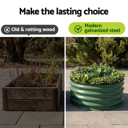 Green Fingers Round Raised Garden Bed 2 Pack Galvanised Planter Box Rust Resistant 60x60x30cm Green