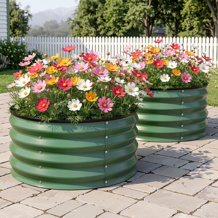 Green Fingers Round Raised Garden Bed 2 Pack Galvanised Planter Box Rust Resistant 60x60x30cm Green