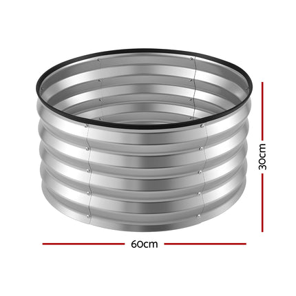 Green Fingers Round Raised Garden Bed 2 Pack Galvanised Planter Box Rust Resistant 60x60x30cm Silver