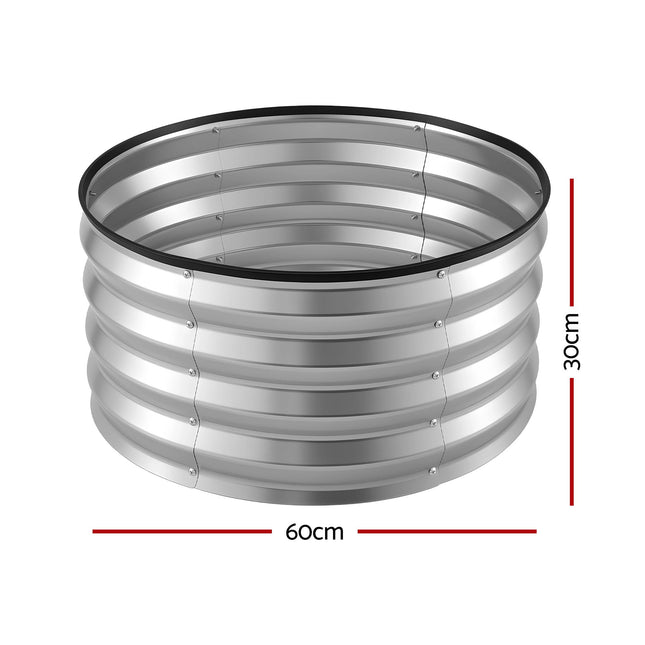 Green Fingers Round Raised Garden Bed 2 Pack Galvanised Planter Box Rust Resistant 60x60x30cm Silver