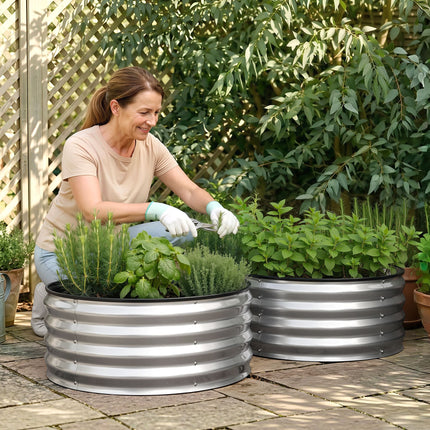 Green Fingers Round Raised Garden Bed 2 Pack Galvanised Planter Box Rust Resistant 60x60x30cm Silver