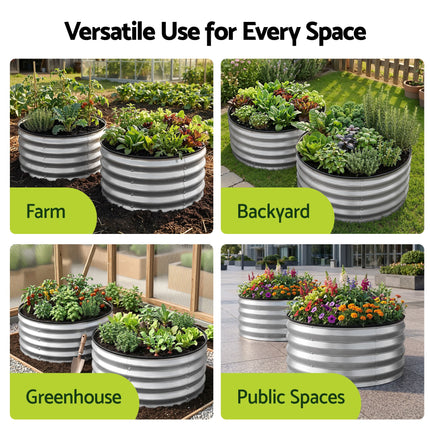 Green Fingers Round Raised Garden Bed 2 Pack Galvanised Planter Box Rust Resistant 60x60x30cm Silver