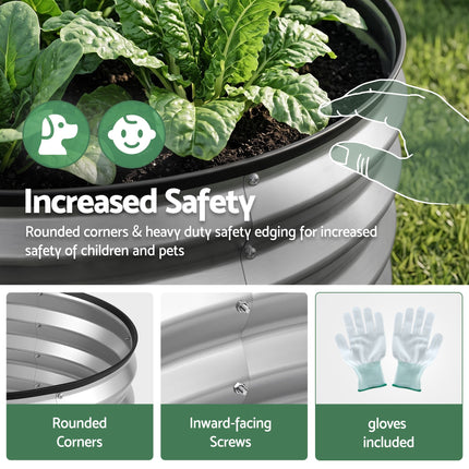 Green Fingers Round Raised Garden Bed 2 Pack Galvanised Planter Box Rust Resistant 60x60x30cm Silver