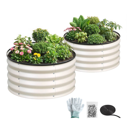 Green Fingers Round Raised Garden Bed 2 Pack Galvanised Planter Box Rust Resistant 60x60x30cm White.