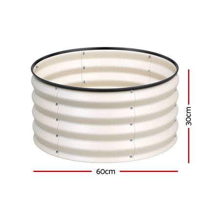 Green Fingers Round Raised Garden Bed 2 Pack Galvanised Planter Box Rust Resistant 60x60x30cm White.