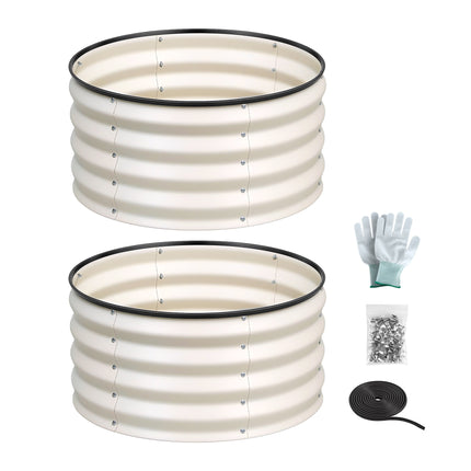 Green Fingers Round Raised Garden Bed 2 Pack Galvanised Planter Box Rust Resistant 60x60x30cm White.
