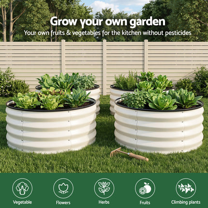 Green Fingers Round Raised Garden Bed 2 Pack Galvanised Planter Box Rust Resistant 60x60x30cm White.