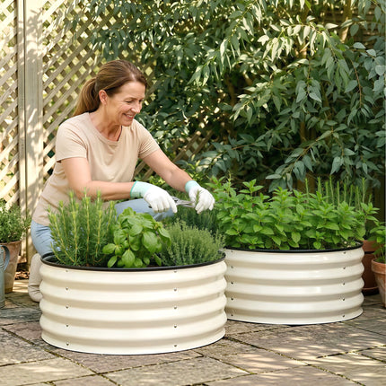 Green Fingers Round Raised Garden Bed 2 Pack Galvanised Planter Box Rust Resistant 60x60x30cm White.