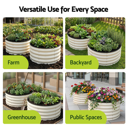 Green Fingers Round Raised Garden Bed 2 Pack Galvanised Planter Box Rust Resistant 60x60x30cm White.