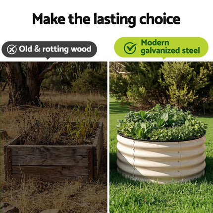 Green Fingers Round Raised Garden Bed 2 Pack Galvanised Planter Box Rust Resistant 60x60x30cm White.