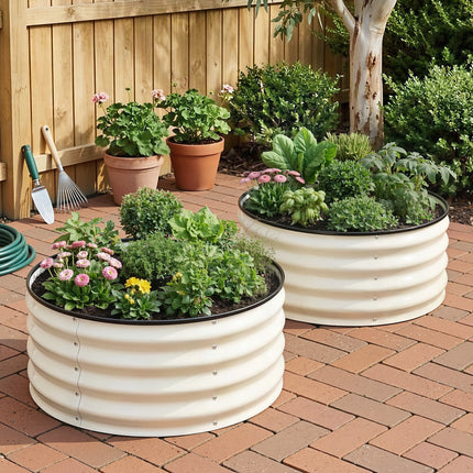 Green Fingers Round Raised Garden Bed 2 Pack Galvanised Planter Box Rust Resistant 60x60x30cm White.