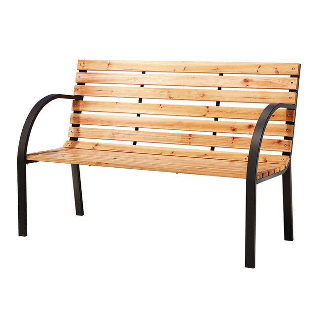 Gardeon Outdoor Garden Bench Seat 120cm Wooden Steel 2 Seater Patio Furniture Natural.