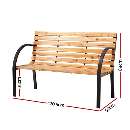 Gardeon Outdoor Garden Bench Seat 120cm Wooden Steel 2 Seater Patio Furniture Natural.