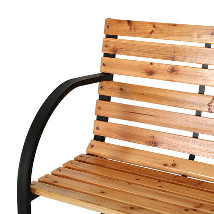 Gardeon Outdoor Garden Bench Seat 120cm Wooden Steel 2 Seater Patio Furniture Natural.