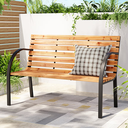 Gardeon Outdoor Garden Bench Seat 120cm Wooden Steel 2 Seater Patio Furniture Natural.