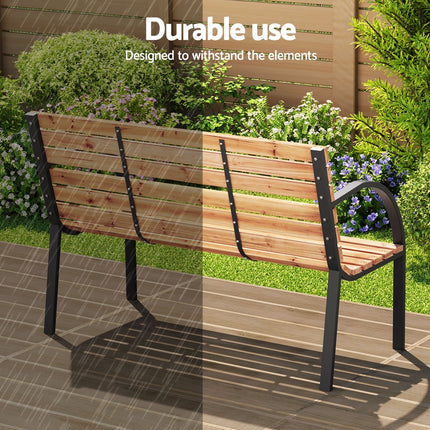Gardeon Outdoor Garden Bench Seat 120cm Wooden Steel 2 Seater Patio Furniture Natural.
