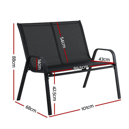 Gardeon Garden Bench Seat Steel Outdoor Patio Park Lounge Backyard Chair Black.