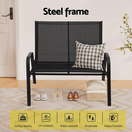 Gardeon Garden Bench Seat Steel Outdoor Patio Park Lounge Backyard Chair Black.