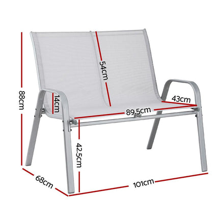 Gardeon Garden Bench Seat Steel Outdoor Patio Park Lounge Backyard Chair Grey.