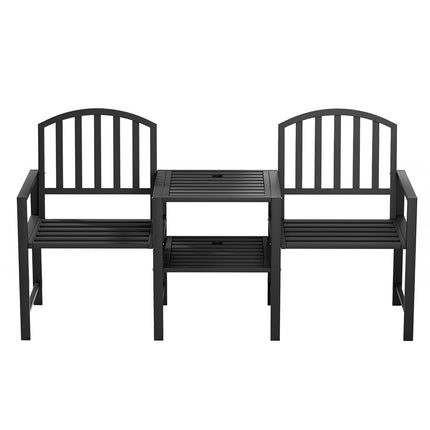 Gardeon Outdoor Garden Bench Seat Loveseat Steel Table Chairs Patio Furniture Black.