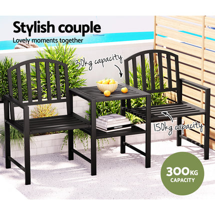 Gardeon Outdoor Garden Bench Seat Loveseat Steel Table Chairs Patio Furniture Black.